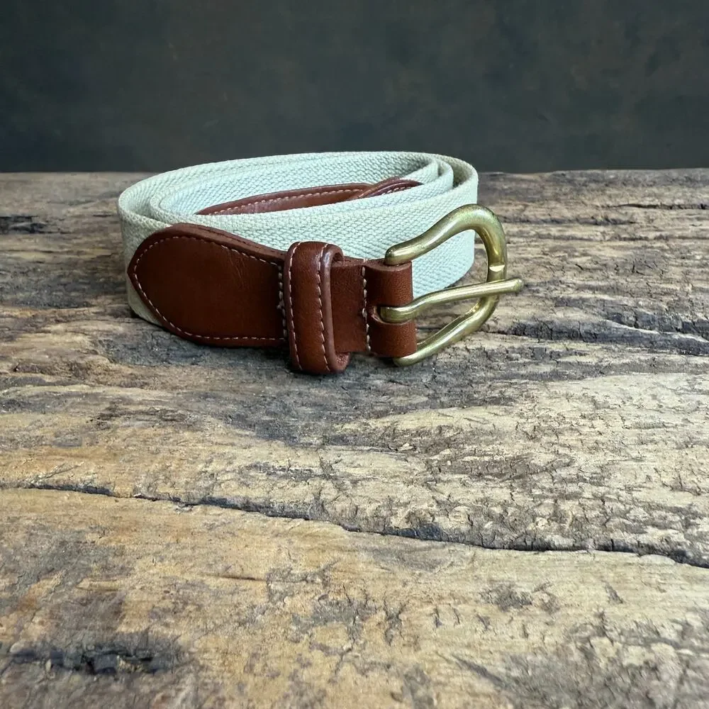 Vintage Coach 3880 Belt Size 38 Natural Canvas Leather Brass Buckle USA Made Tan